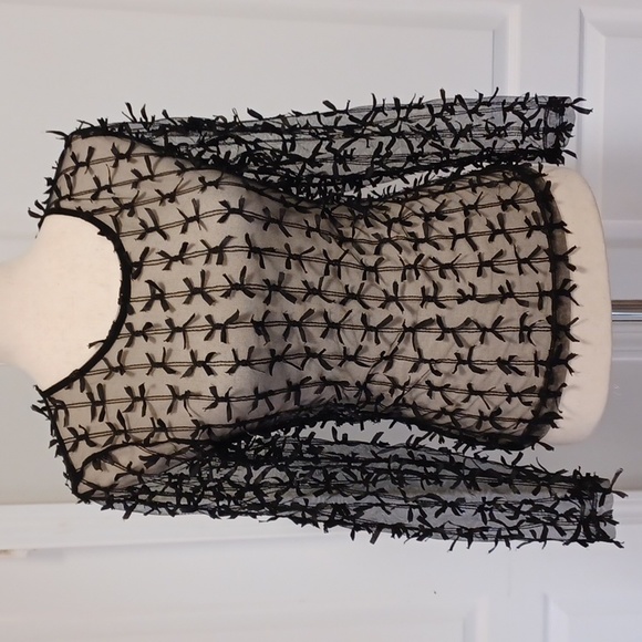 Zara black sheer stretchy long sleeve top bows all over bow decoration small - Picture 2 of 16